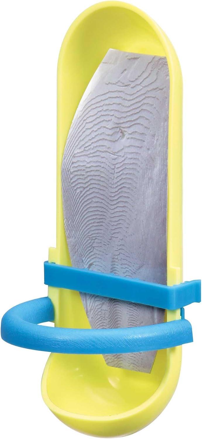 Translucent cage-mounted cuttlebone holder clamp with natural cuttlebone.