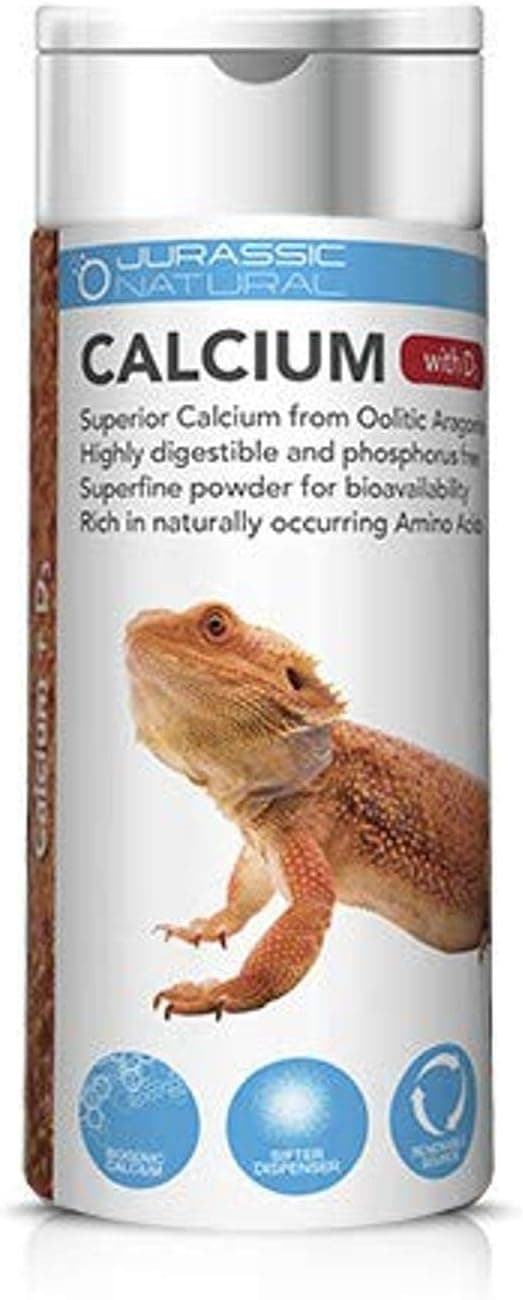 Bottle of pure precipitated calcium carbonate powder without D3 for reptiles.