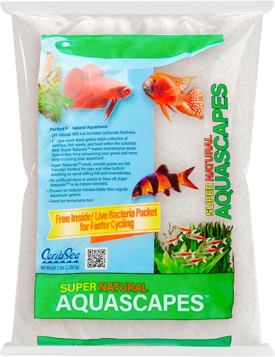 Bag of ultra-fine smooth white river sand substrate for aquariums.