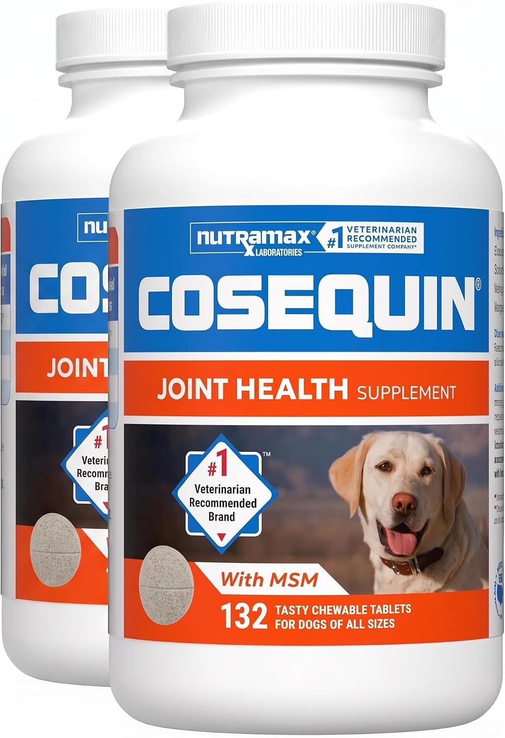Bottle of veterinary hip and joint chewable supplement tablets for large dogs.