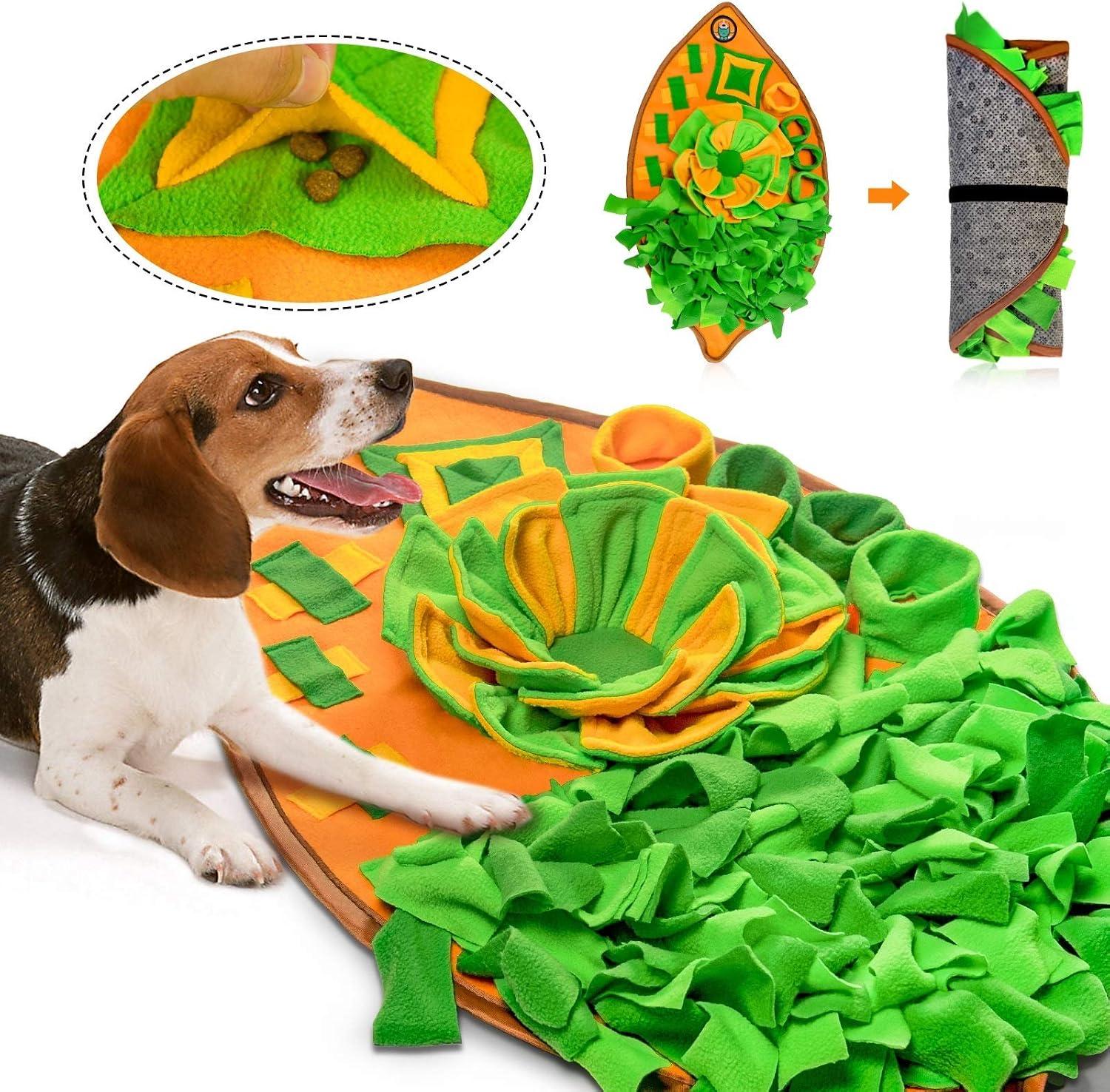 Colorful cloth foraging snuffle mat with dense fabric hiding pockets.