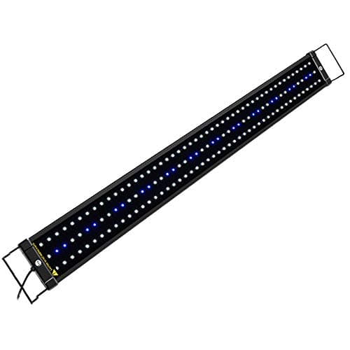 Slim aluminum full-spectrum LED light bar mounted over an aquarium.