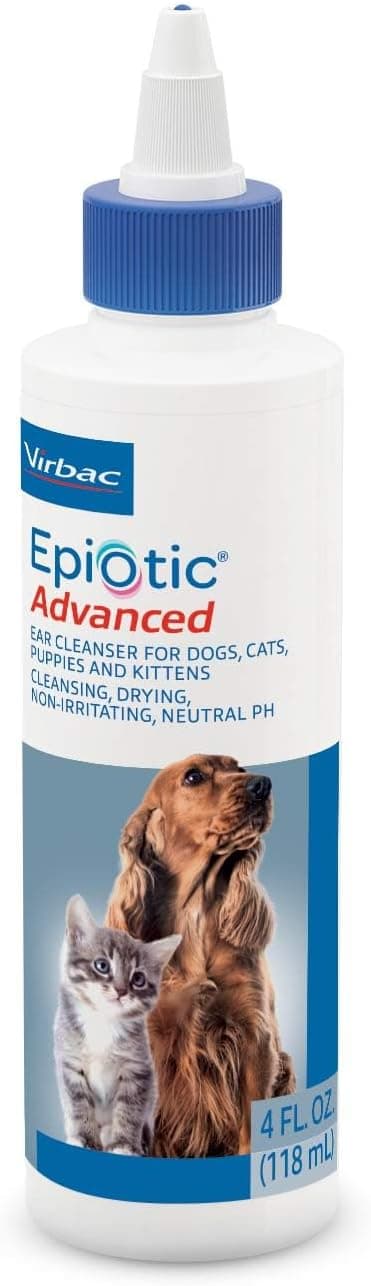 Veterinary formula ear cleansing solution bottle with precision applicator tip.