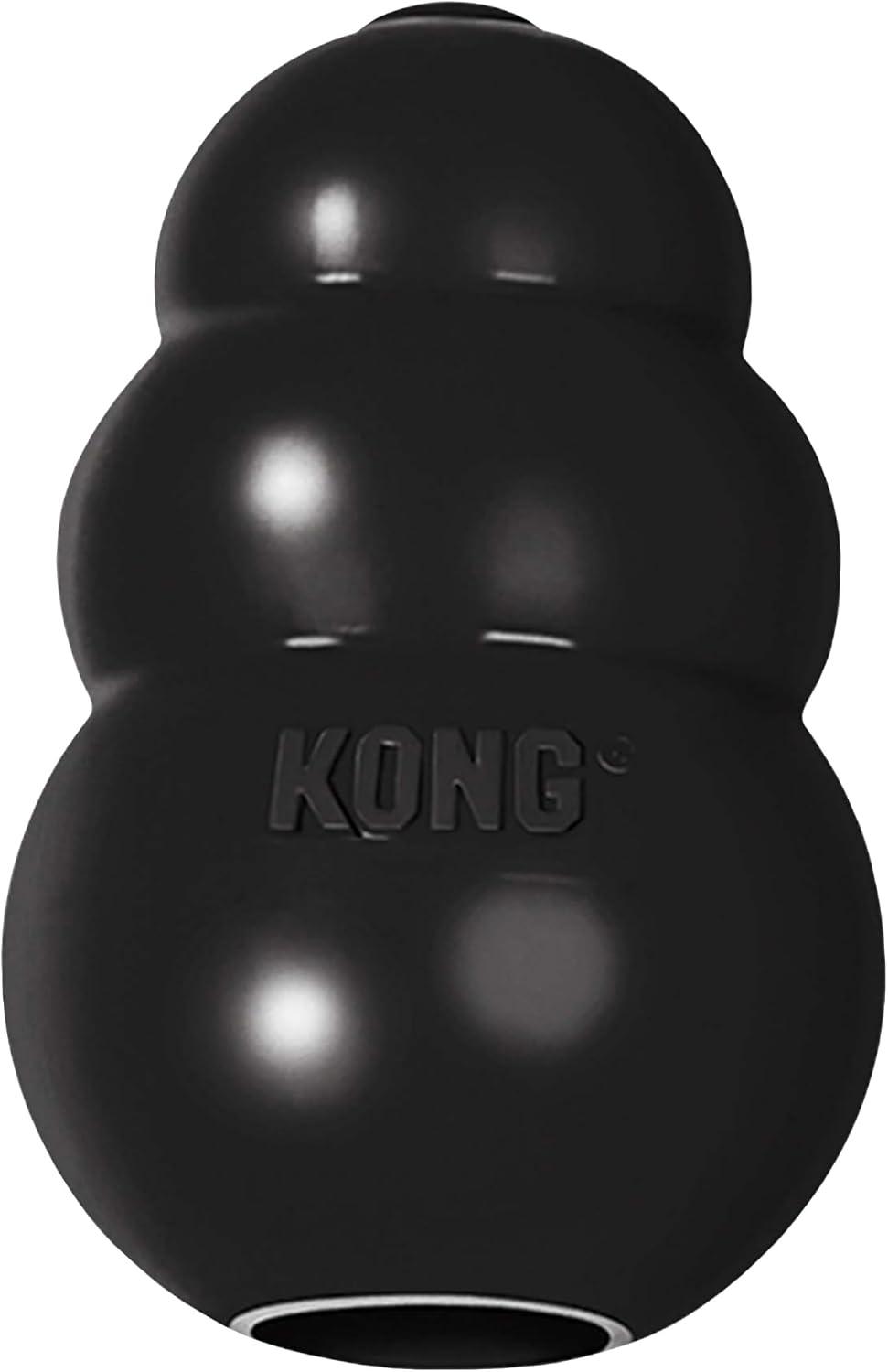 Extra-large durable black rubber treat-stuffable chew toy.