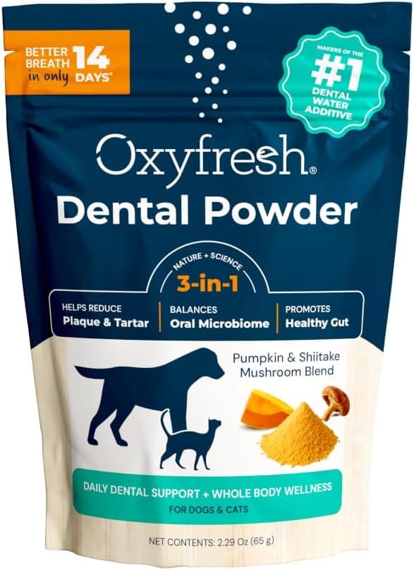 Bottle of non-toxic enzymatic oral hygiene water solution for pets.