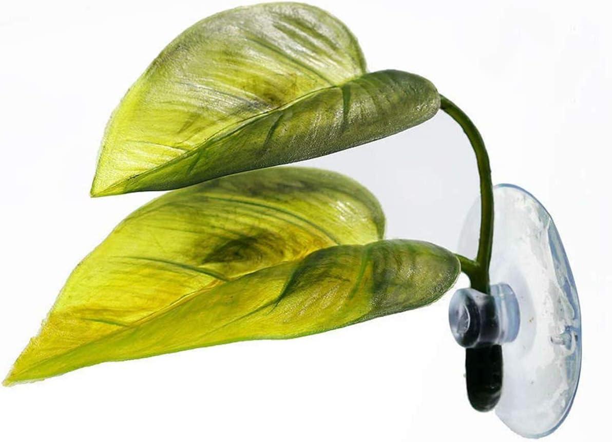Realistic broad green silk leaf mounted on a clear aquarium suction cup.