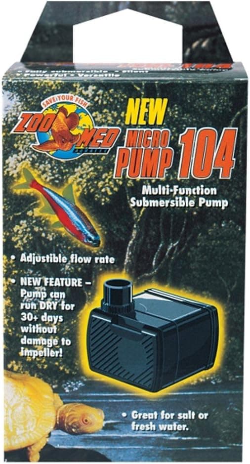 Compact submersible low-flow aquarium water pump with suction cup mount.