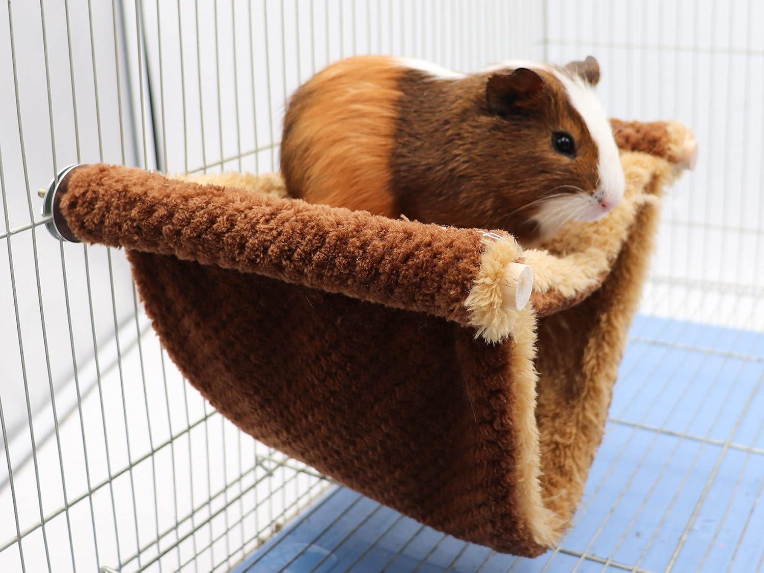 Two-tier warm fleece hanging bunk bed hammock with metal cage clips for rats.