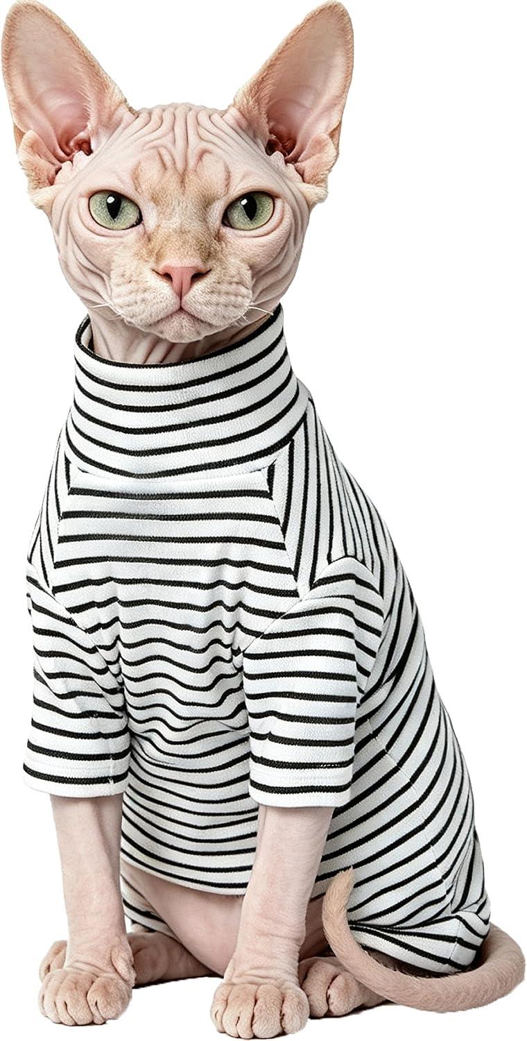 Pure cotton soft stretch sleeveless thermal pullover shirt for hairless cats.