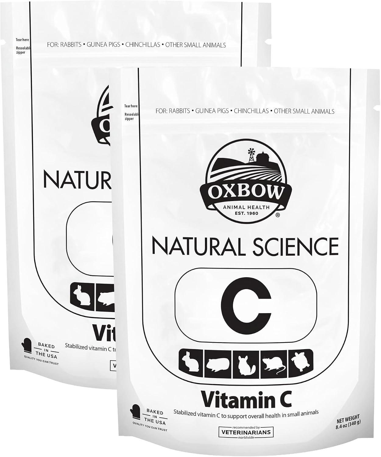 Container of high-fiber timothy-based vitamin C dietary supplement tablets.
