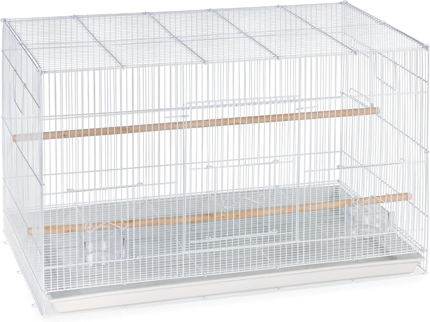 Wide double flight cage with removable divider and multiple access doors.