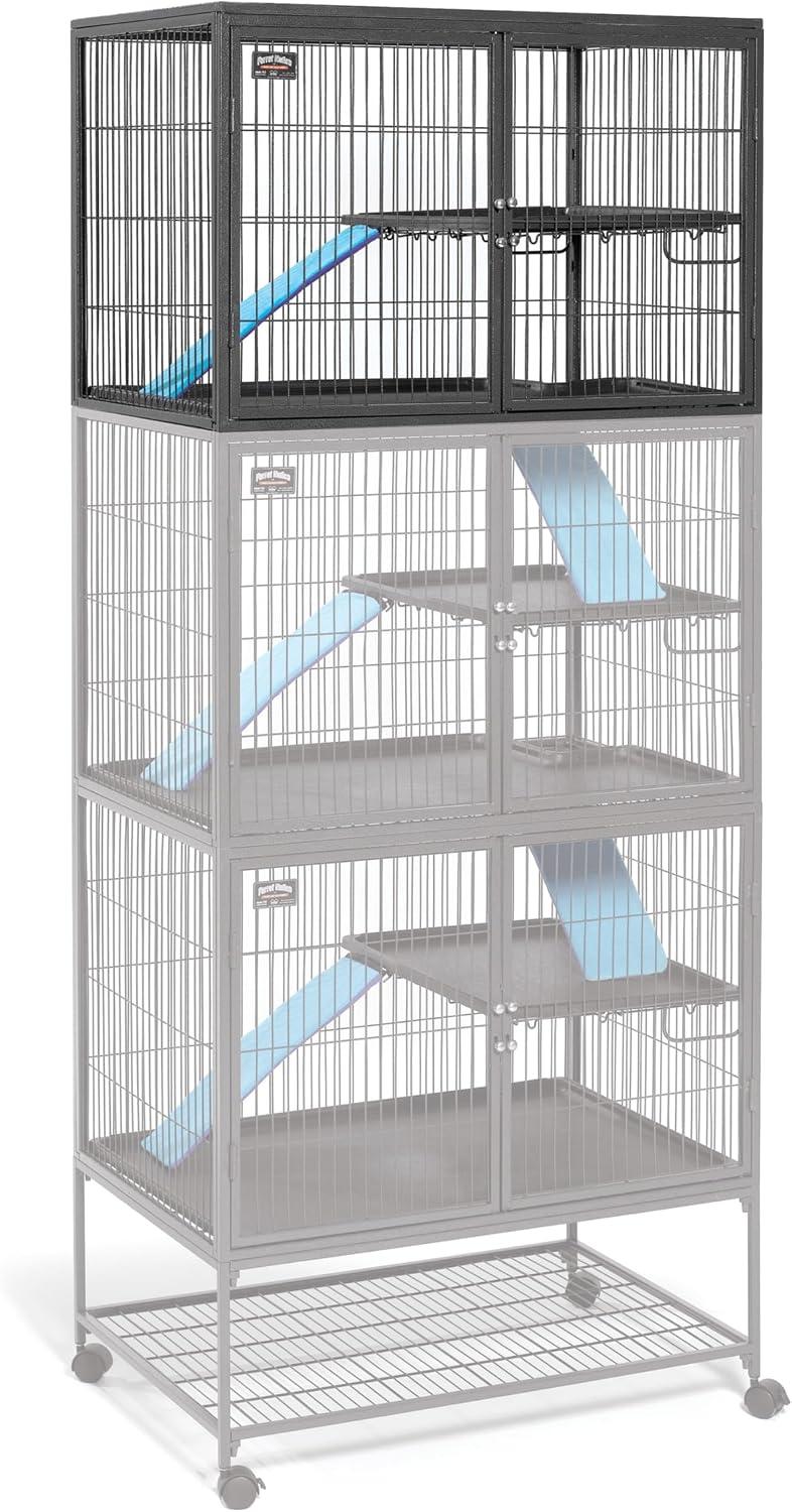 Heavy-duty multi-level wire ferret enclosure with dual locking doors and ramps.