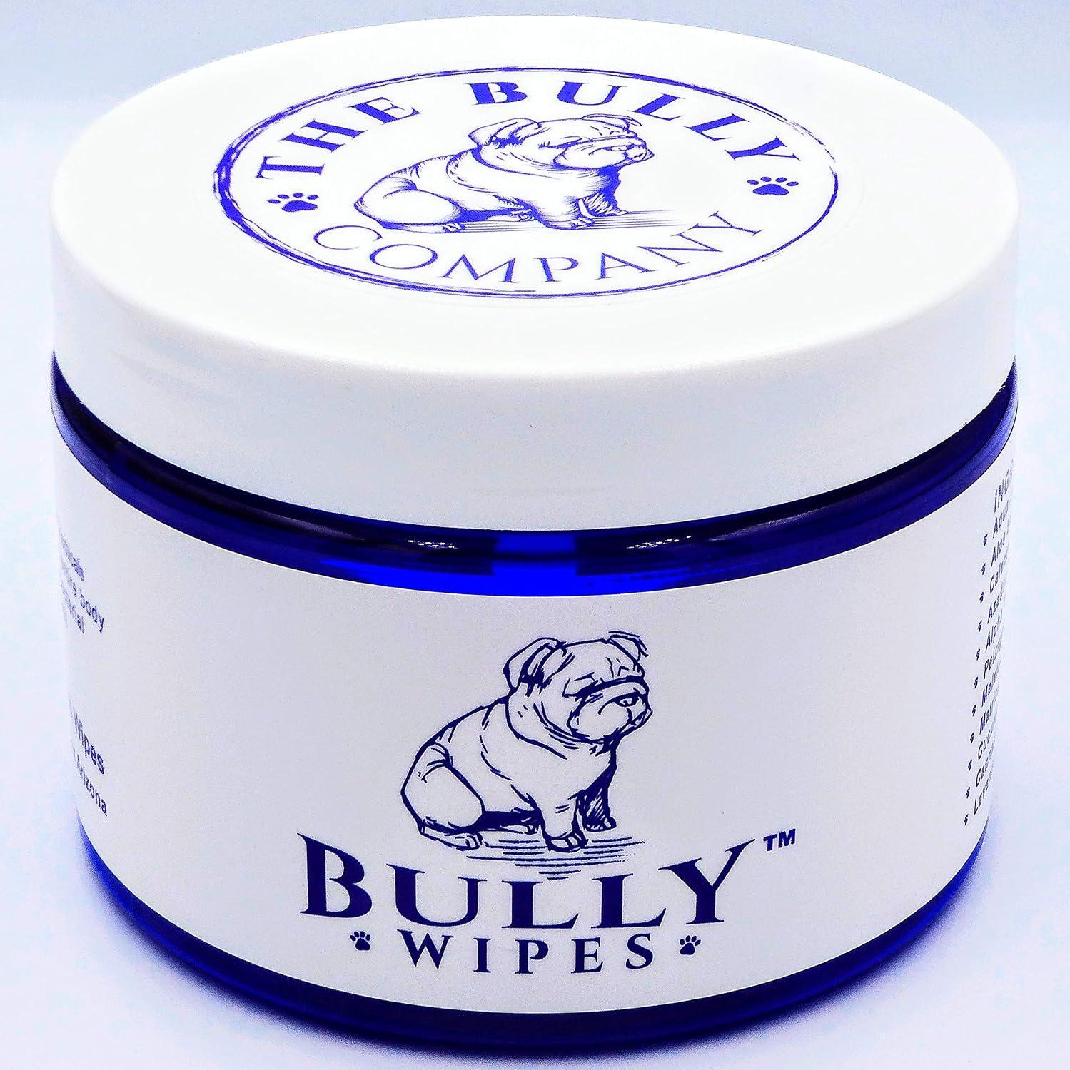 Tub of plant-based soothing cleanser wipes for bulldog facial folds.