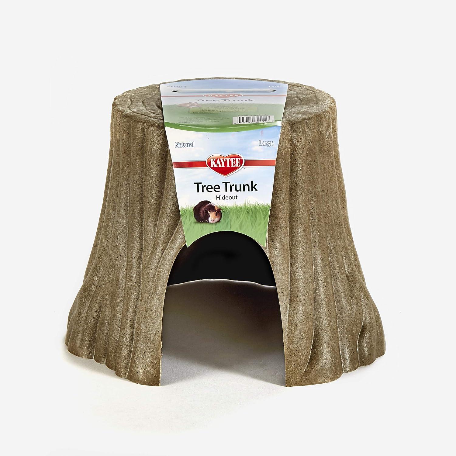 Hollowed natural pine log wooden hideout shelter for small animals.